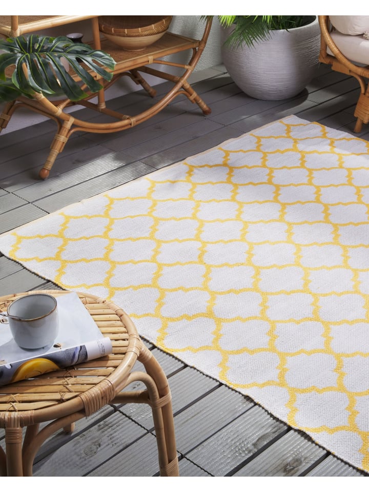 Beliani Outdoorteppich AKSU in Gelb/Weiß - (W) 140 x (H) 0.3 x (L) 200 cm günstig kaufen onesize