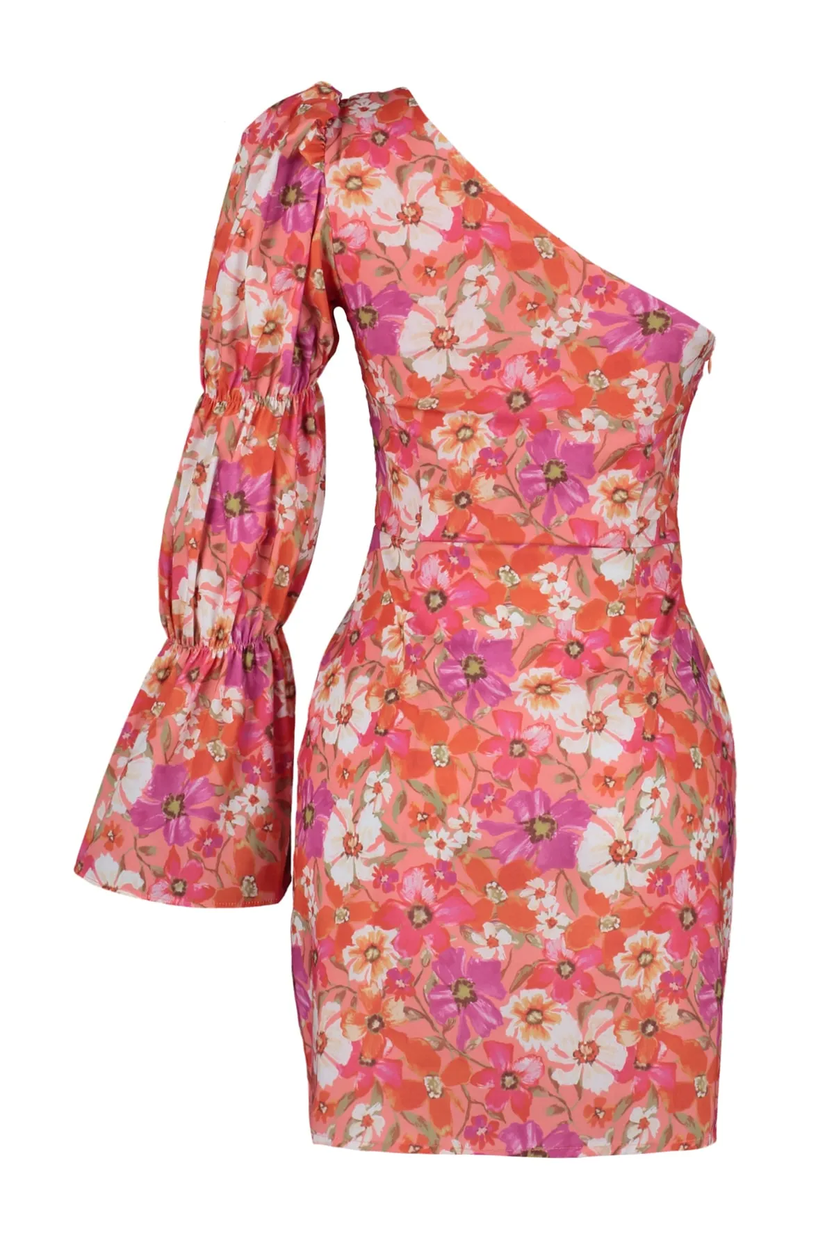 Trendyol Collection  Orangefarbenes, figurbetontes, mit Popeline gefüttertes, floral gemustertes, elegantes Abendkleid TPRSS22EL1280