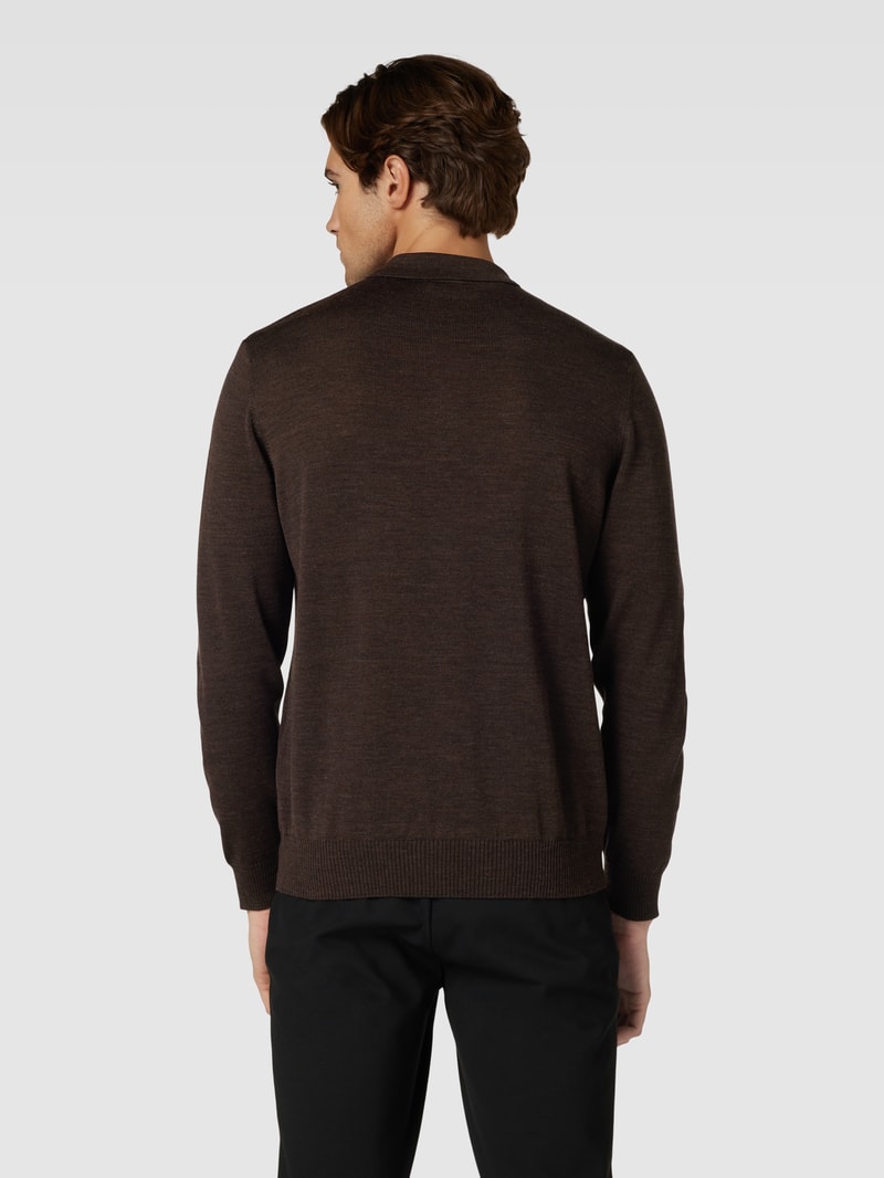 Strickpullover mit kurzem Reißverschluss Modell 'POLO ZIP' in dunkelbraun