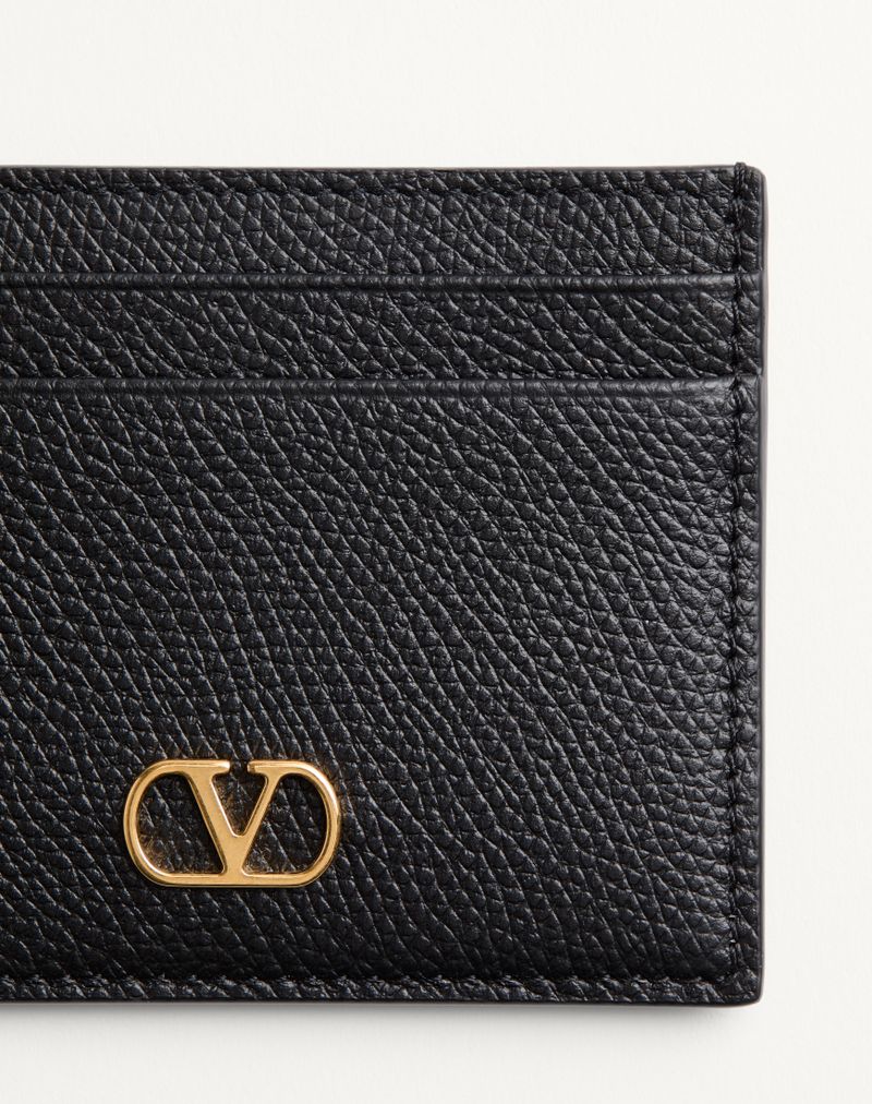 Porta-cartões VLogo Signature em pele de vitelo granulada