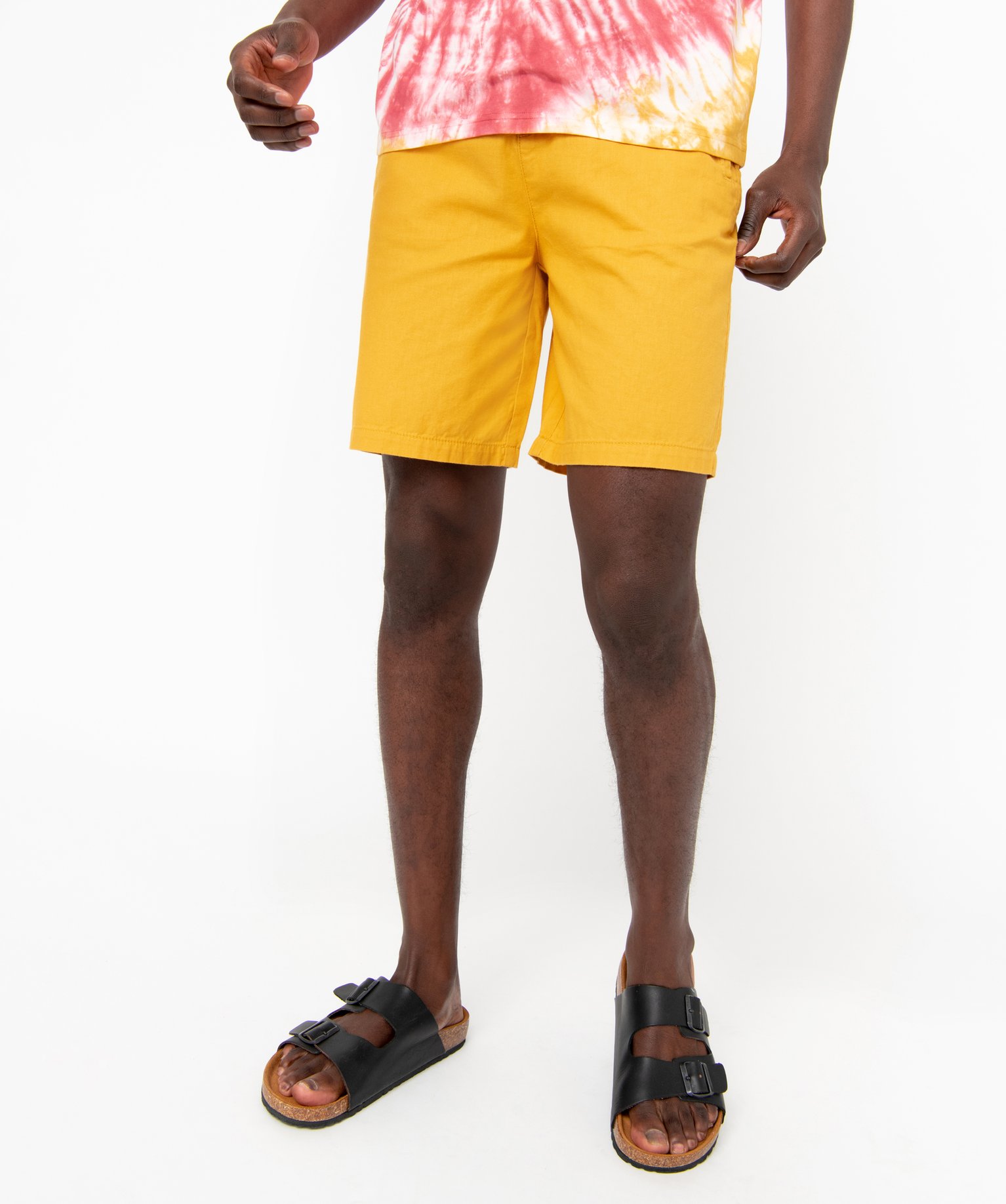 Bermuda uni contenant du lin homme jaune | GEMO