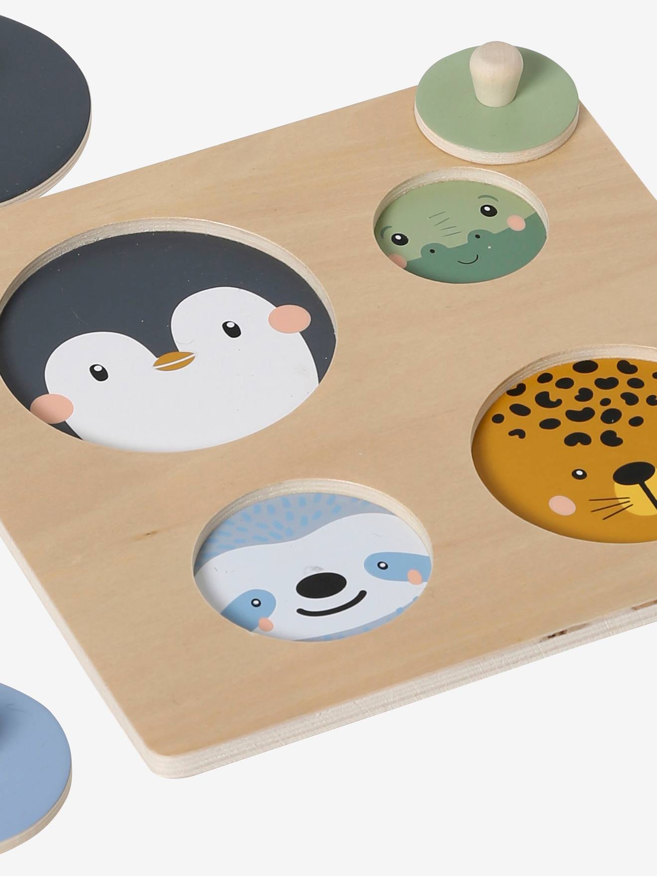 Puzzle formes rondes animaux en bois FSC® multicolore
