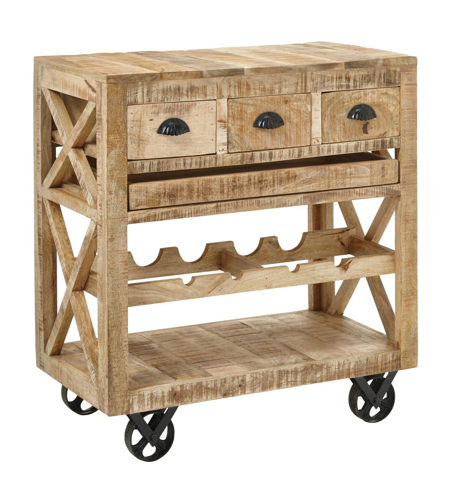 Bartisch Barwagen FERDI, B 86 x T 46 cm, Vintage Mangoholz, rollbar