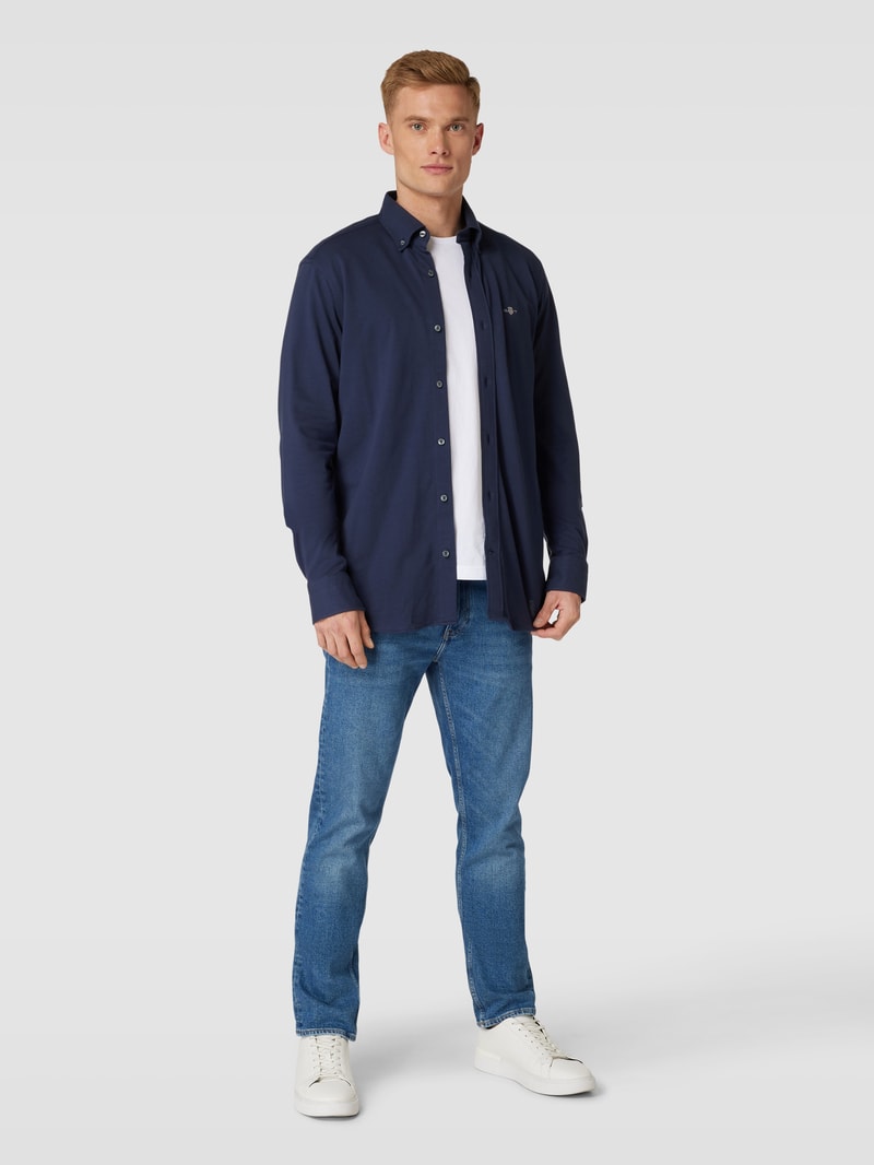 Regular Fit Freizeithemd mit Button-Down-Kragen Modell 'PIQUE' in marineblau