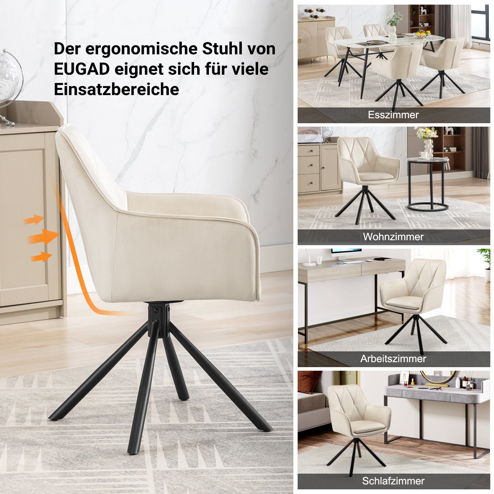 EUGAD 4-Fußstuhl (6 St), Esszimmerstühle drehbar, mit Armlehnen Rückenlehne