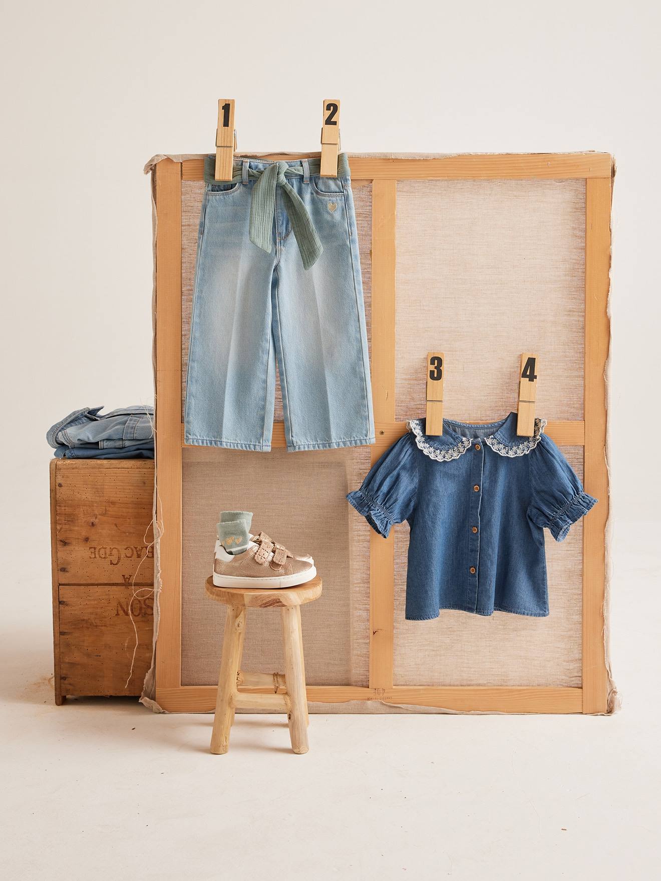 Vertbaudet Mädchen Jeansbluse mit Bubikragen - blue stone