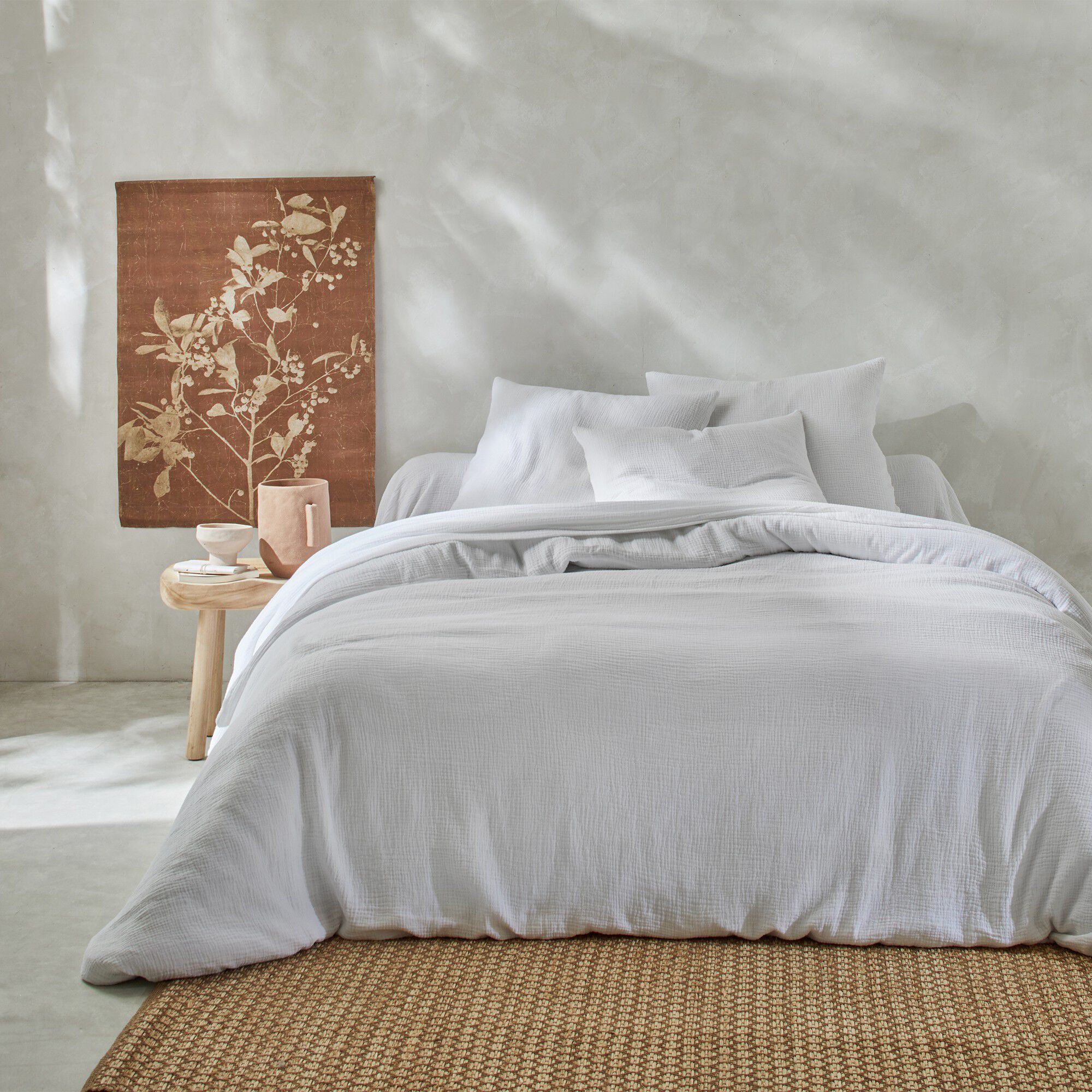 Linge de lit uni en triple gaze de coton