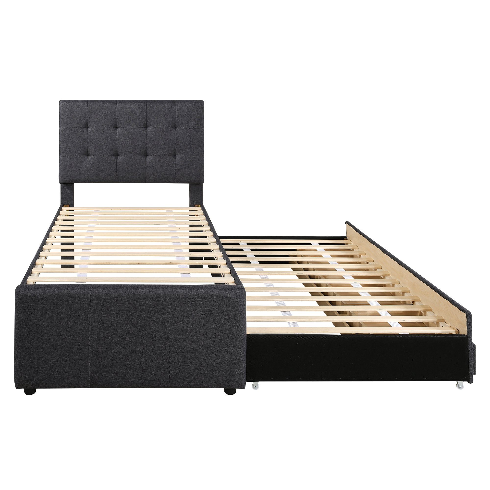 Ulife Polsterbett Doppelbett ausziehbares Bett Familienbett, Verstellbares Kopfteil, mit drei Schubladen, 90 x 200 cm