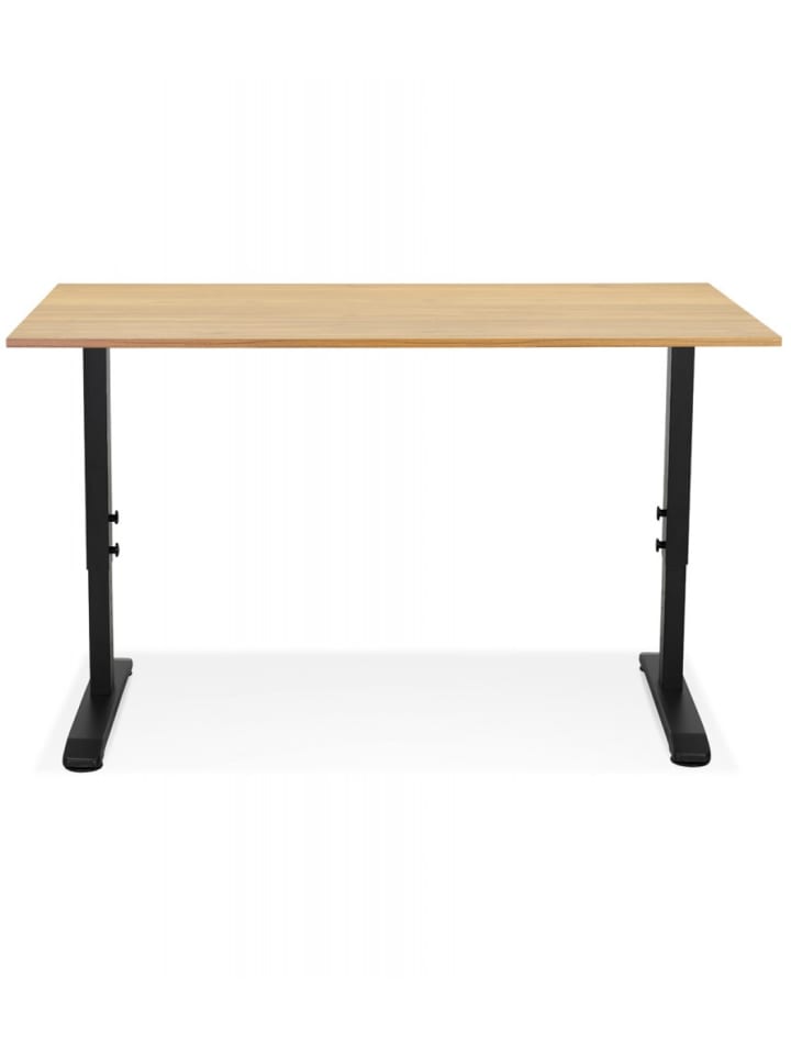 KADIMA DESIGN Höhenverstellbarer Schreibtisch aus Naturholz und Metall in Beige-Schwarz günstig kaufen
