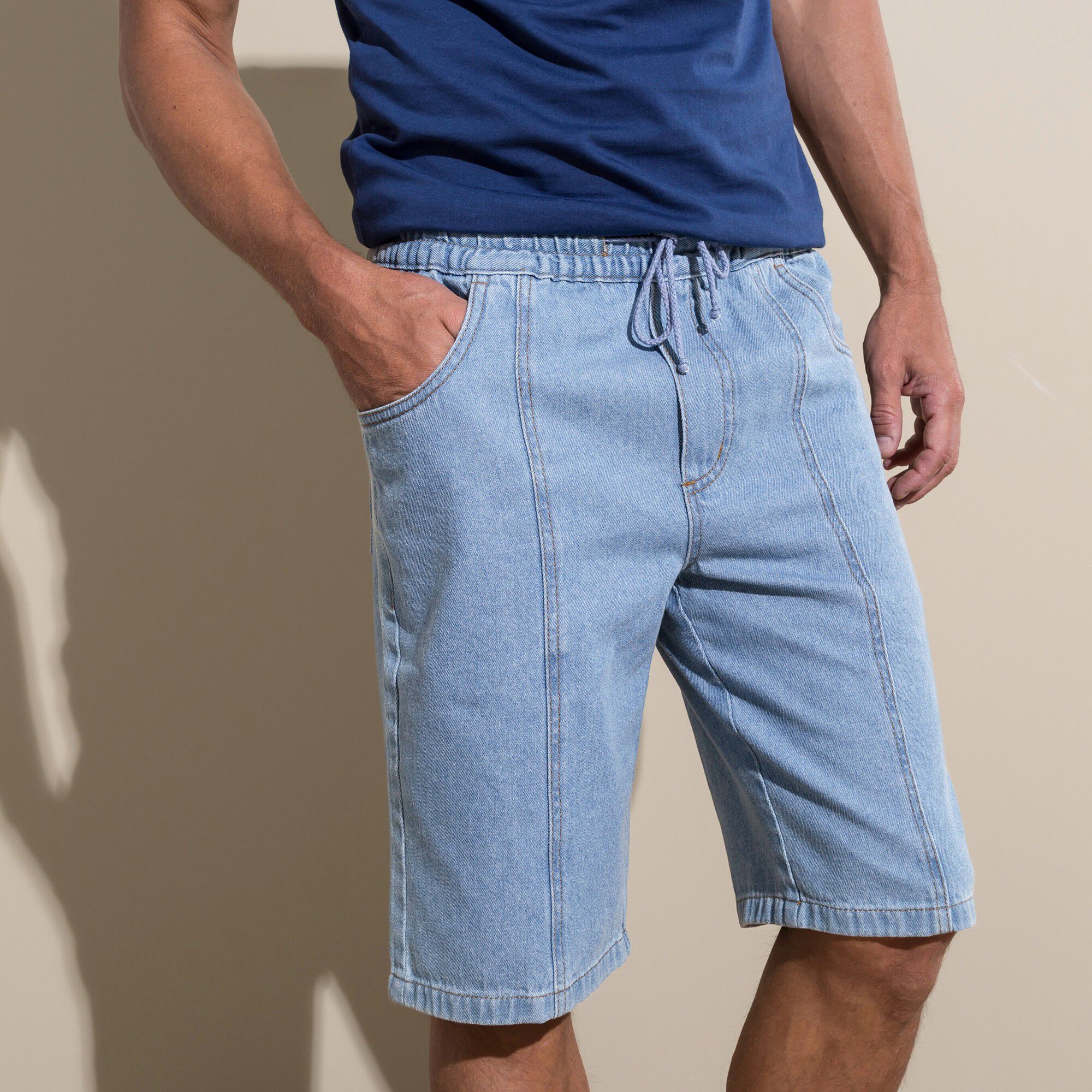 Bermuda denim léger taille élastiquée