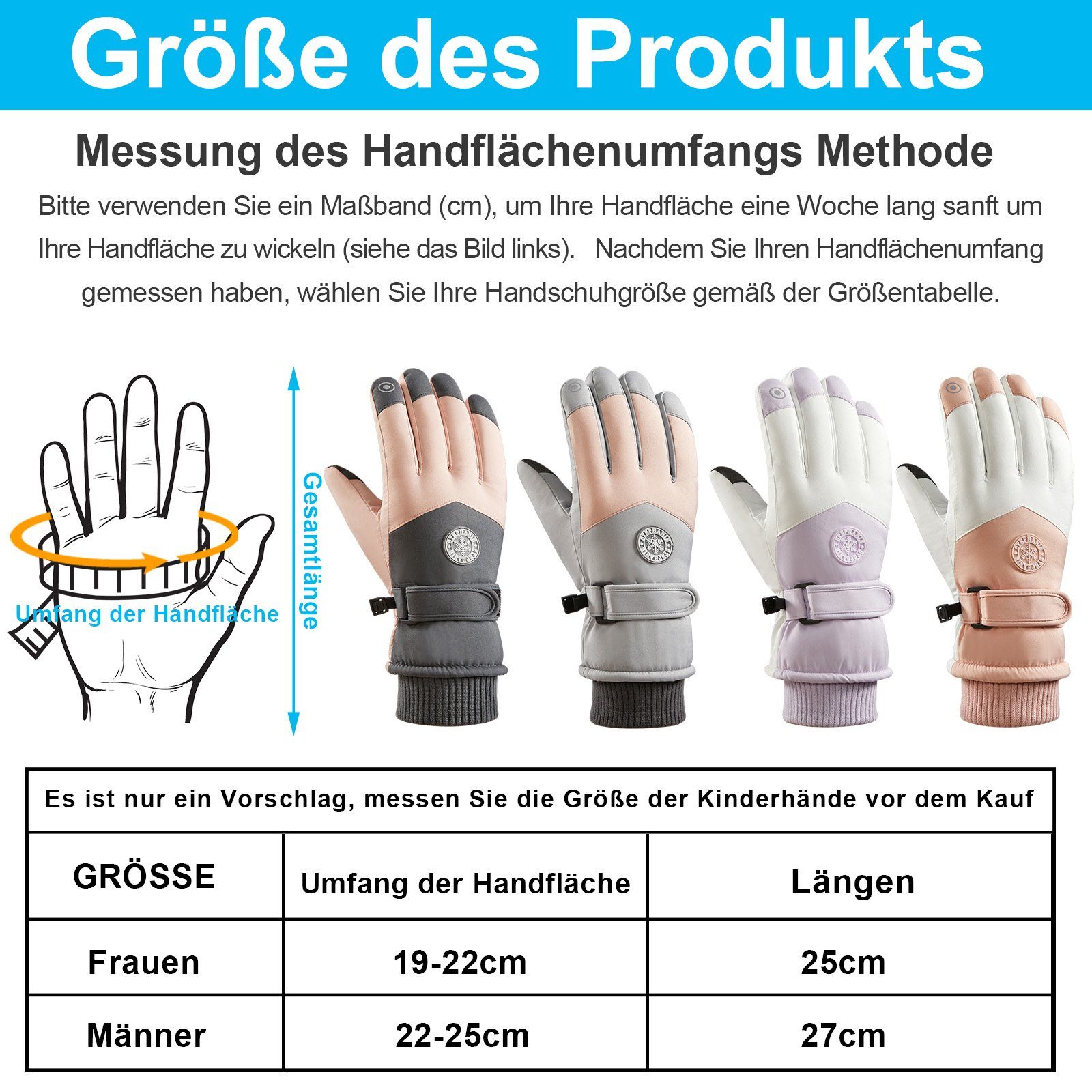 BTTO Skihandschuhe Handschuhe Damen Herren Winter,Skihandschuhe,Winterhandschuhe Wasserdichte Touchscreen Handschuhe,für Skifahren Laufen Radfahren