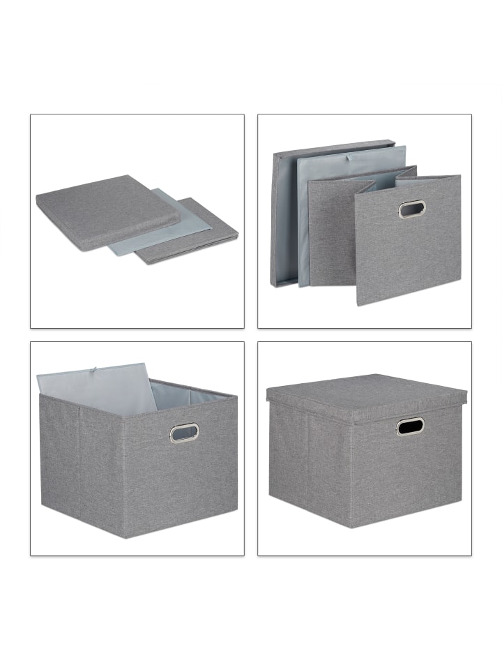 relaxdays 4x Aufbewahrungsbox in Grau - (B)43 x (H)34 x (T)43 cm günstig kaufen onesize