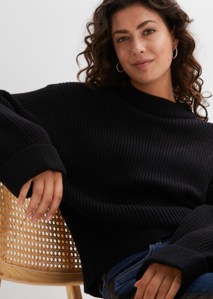 Ripppullover mit weitem Ärmel
