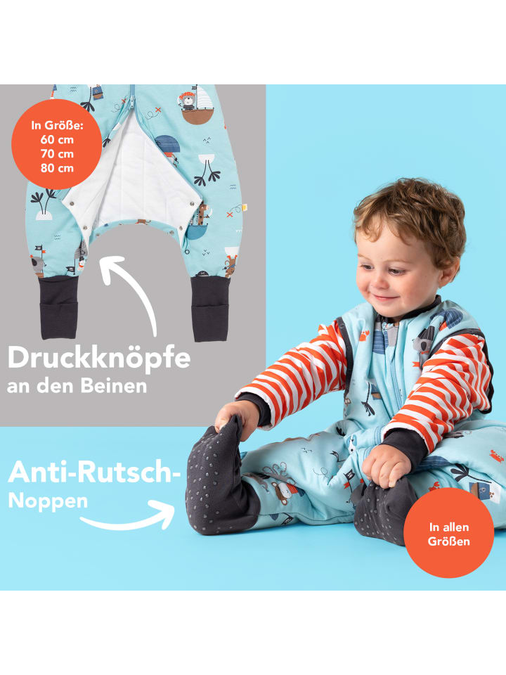 Schlummersack Schlafsack mit Füßen und umklappbaren Bündchen 3.5 TOG in Hellblau-Rot günstig kaufen