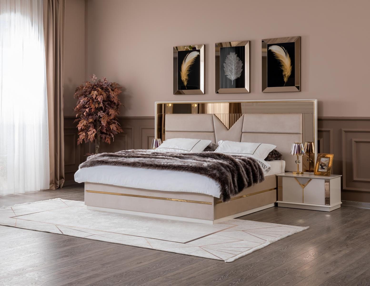 JVmoebel Schlafzimmer-Set Holz Luxus Schlafzimmer Set Bett 2х Nachttische, (3-St., Bett + 2x Nachttische), Made in Europe