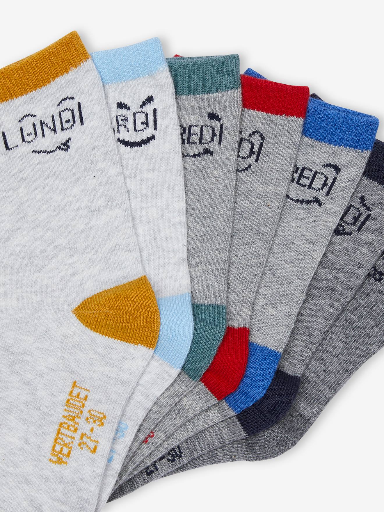 Lot de 7 paires de chaussettes semainier fun gris chiné