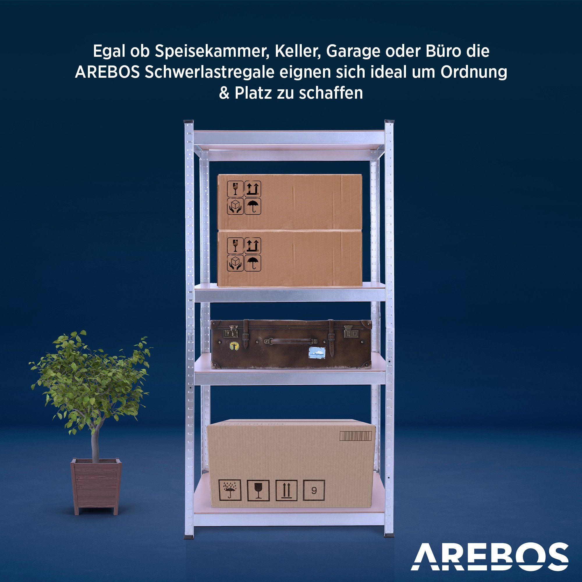 Arebos Schwerlastregal Kellerregal Steckregal Lagerregal 160 x 80 x 40 cm 320 kg, Set 2-tlg.