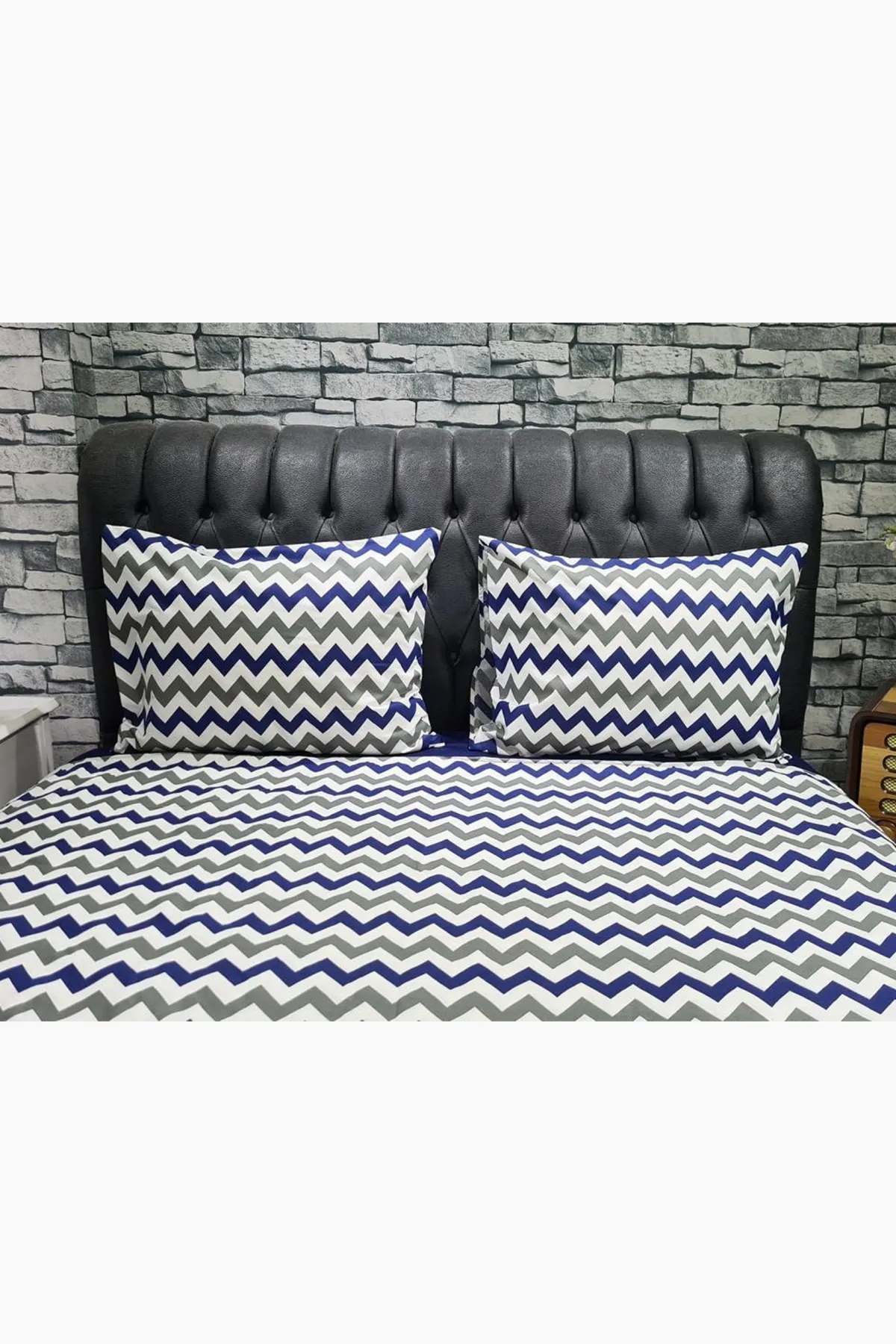 Çeyiz Diyarı  Zickzack-Doppelbettbezug-Set in Marineblau