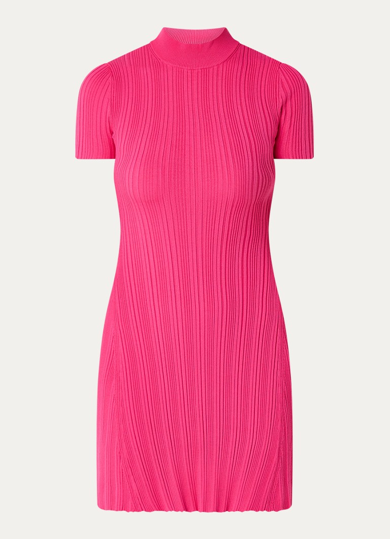 Rochie mini HUGO BOSS Sareply cu guler înalt și nervuri