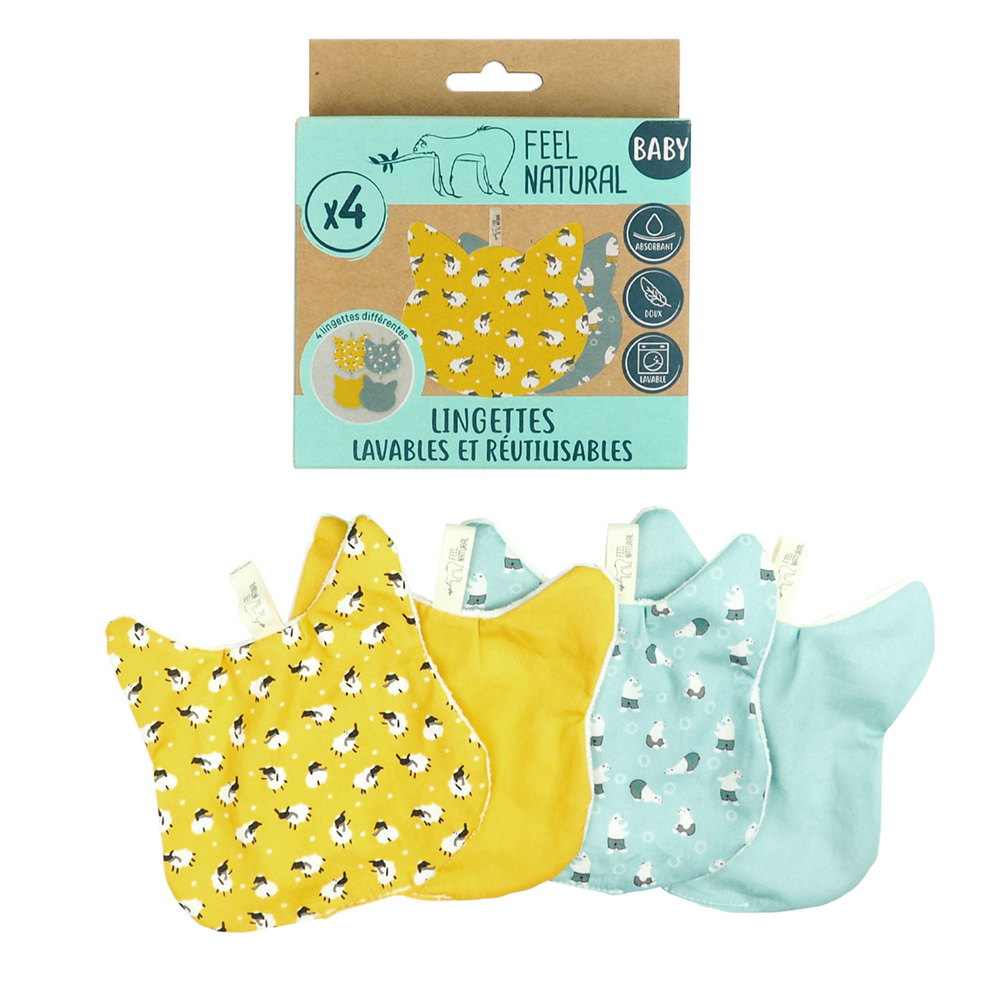feel natural Lot de 4 lingettes lavables Gustave-Olaf Lingettes lavables bébé
