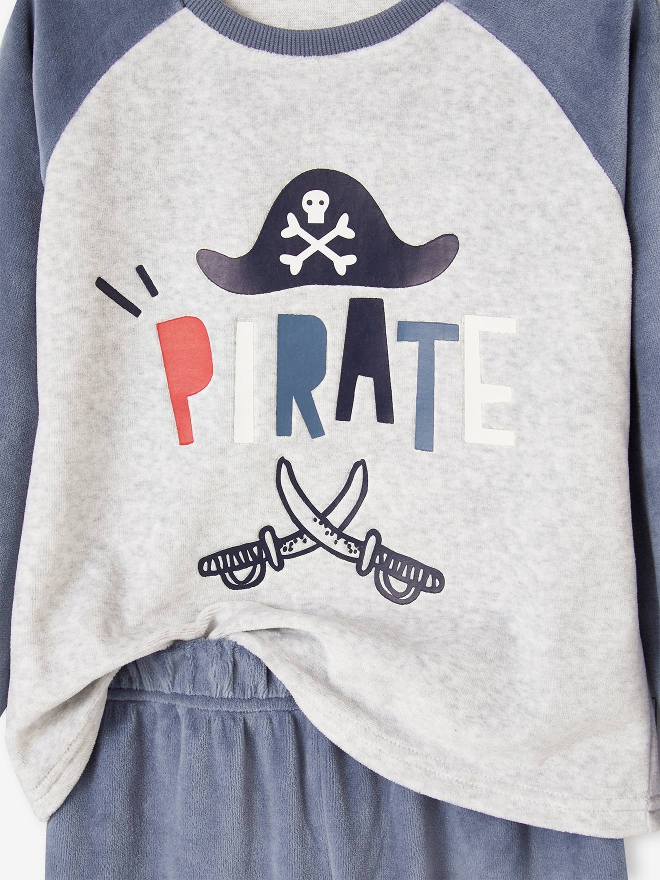 Lot de 2 pyjamas pirates en velours garçon bleu grisé