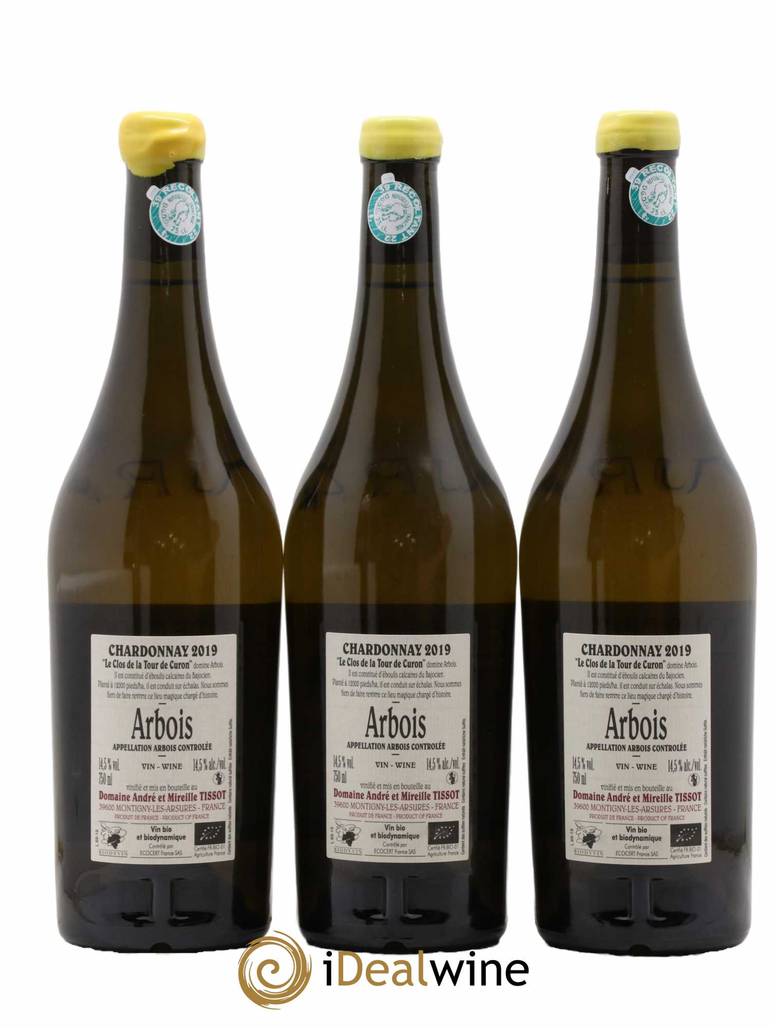 Arbois Chardonnay Le Clos de la Tour de Curon Bénédicte et Stéphane Tissot  2019 - Lot de 3 Bouteilles