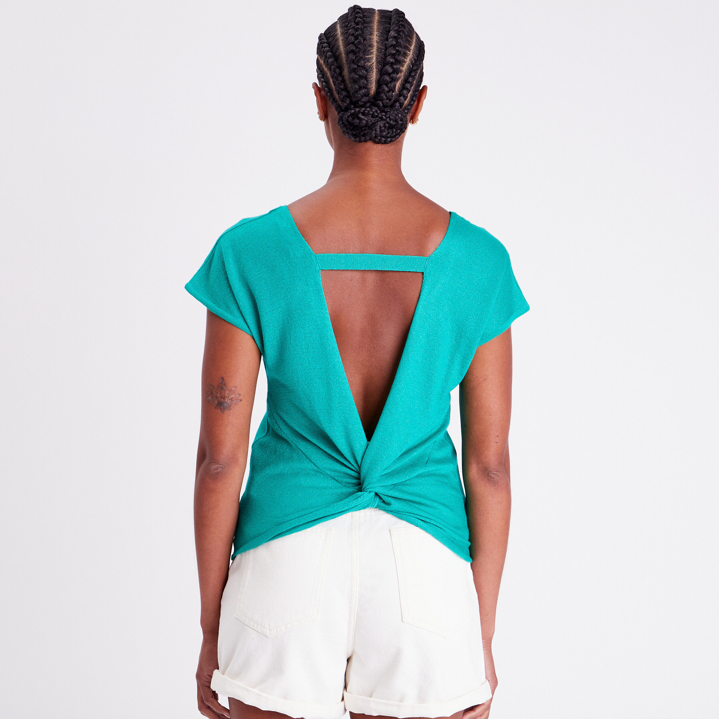 Pull col en V dos ouvert vert femme | Cache Cache