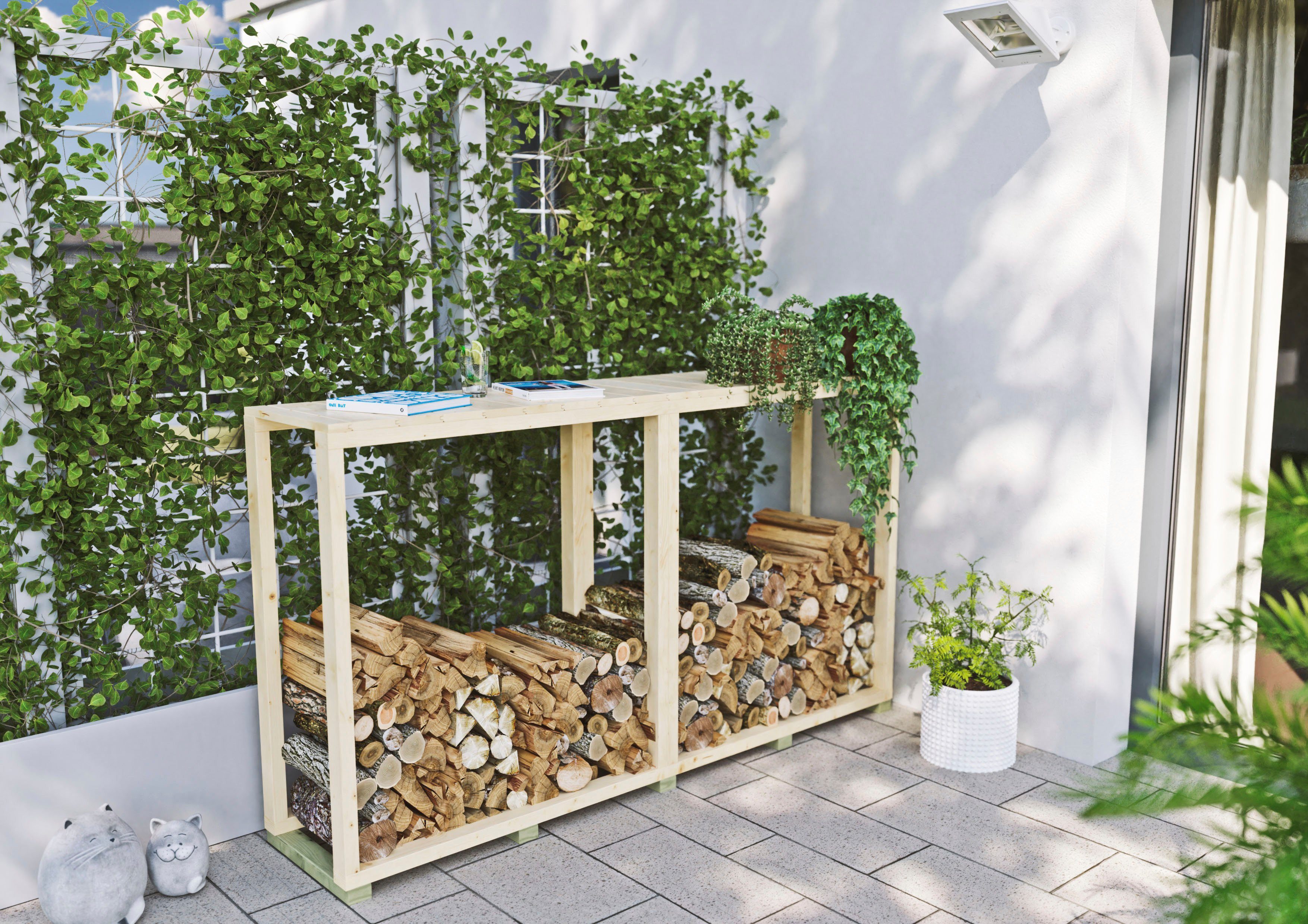 Kiehn-Holz Kaminholzregal, BxTxH:194x43x110 cm, aus nordischer Fichte