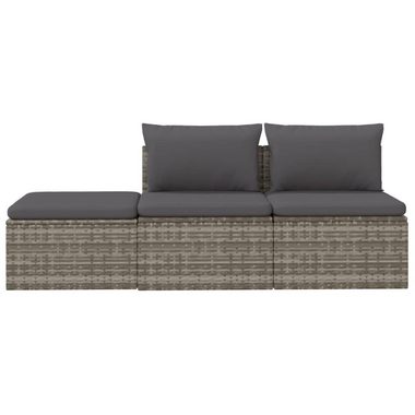 vidaXL Loungesofa 3-tlg. Garten-Lounge-Set mit Kissen Grau Poly Rattan, 1 Teile