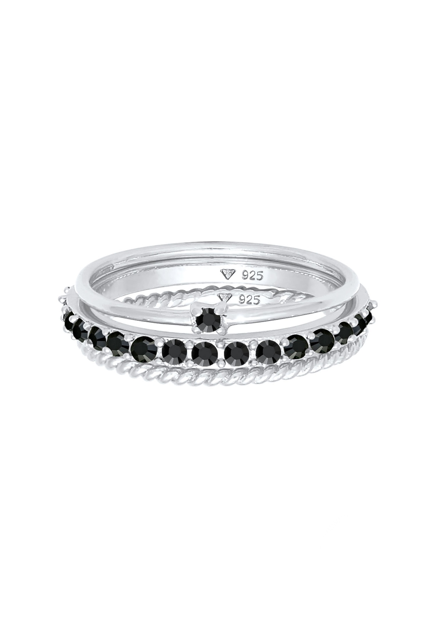Set di orecchini Elli da donna con solitario intrecciato, elegante e trendy, con cristalli neri in argento sterling 925.
