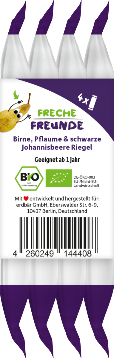 Fruchtriegel mit Getreide Birne, Pflaume & Brombeere ab 1 Jahr, 4x23g, 92 g