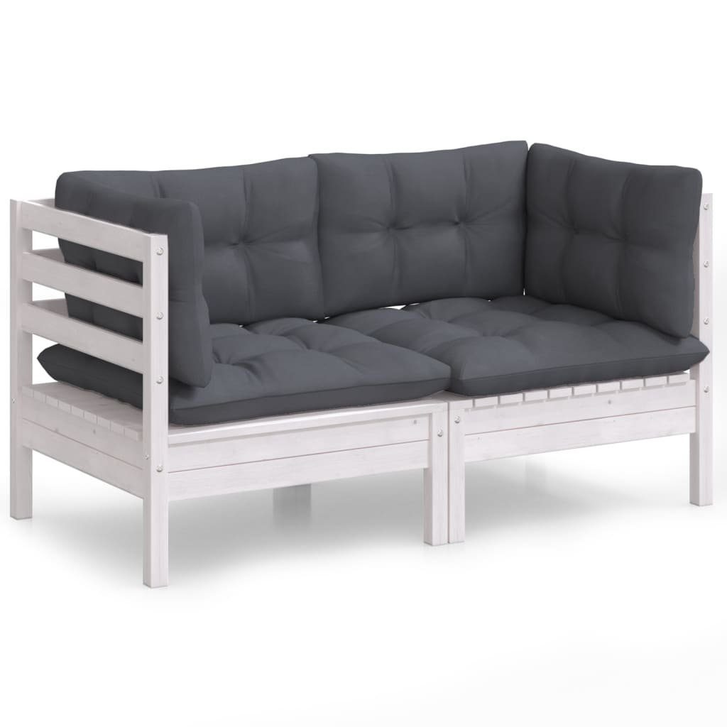 vidaXL Loungesofa 2-Sitzer-Gartensofa mit Anthrazit Kissen Massivholz Kiefer, 1 Teile