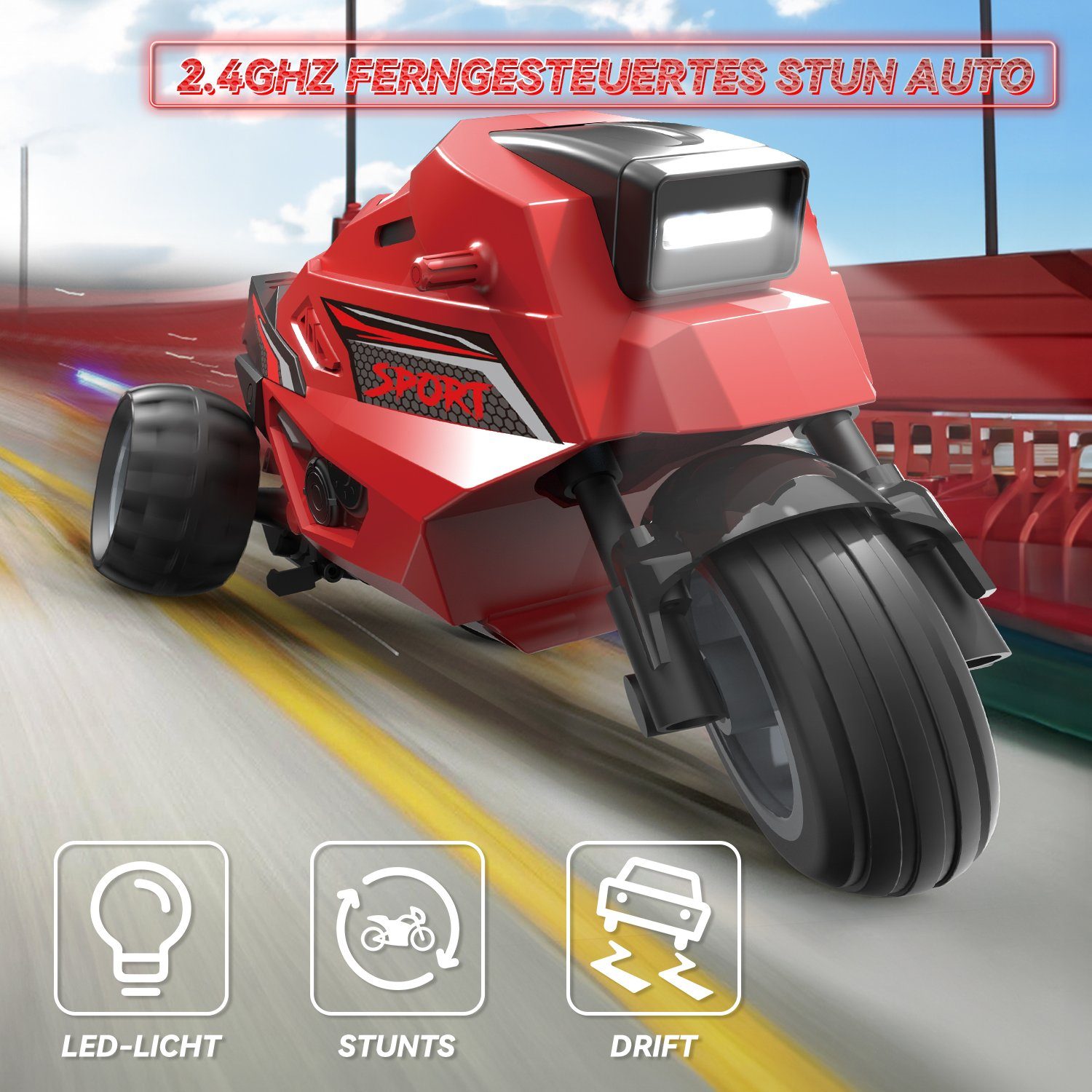 Esun RC-Auto Ferngesteuertes Auto ab 8 jahre,Drift RC Car mit LED-Licht, 2.4GHzAuto (Packung, Komplettset), Jungen Mädchen Geschenke, Outdoor Spielzeug ab 6 7 8 9 10+ jahre