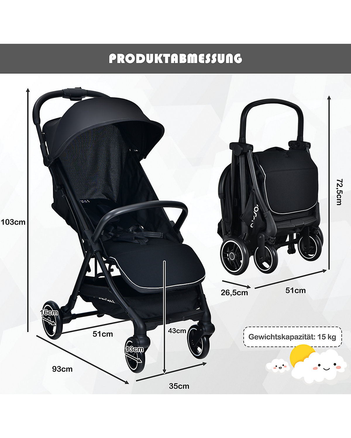 Kinderbuggy Mit einer Hand umklappbar