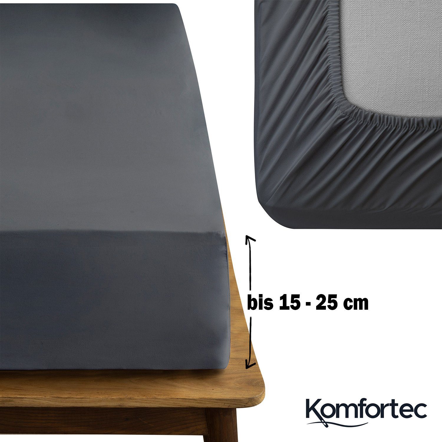 Spannbettlaken Jersey Spannbettuch, 90x200, 140x200, 160x200, 180x200 oder 200x200 cm, Komfortec, 100% Baumwolle (135 g/m), Gummizug: Rundum, (1 Stück), OEKO-TEX® Standard 100 Zertifisiert, für Matratzen bis 25 cm Höhe