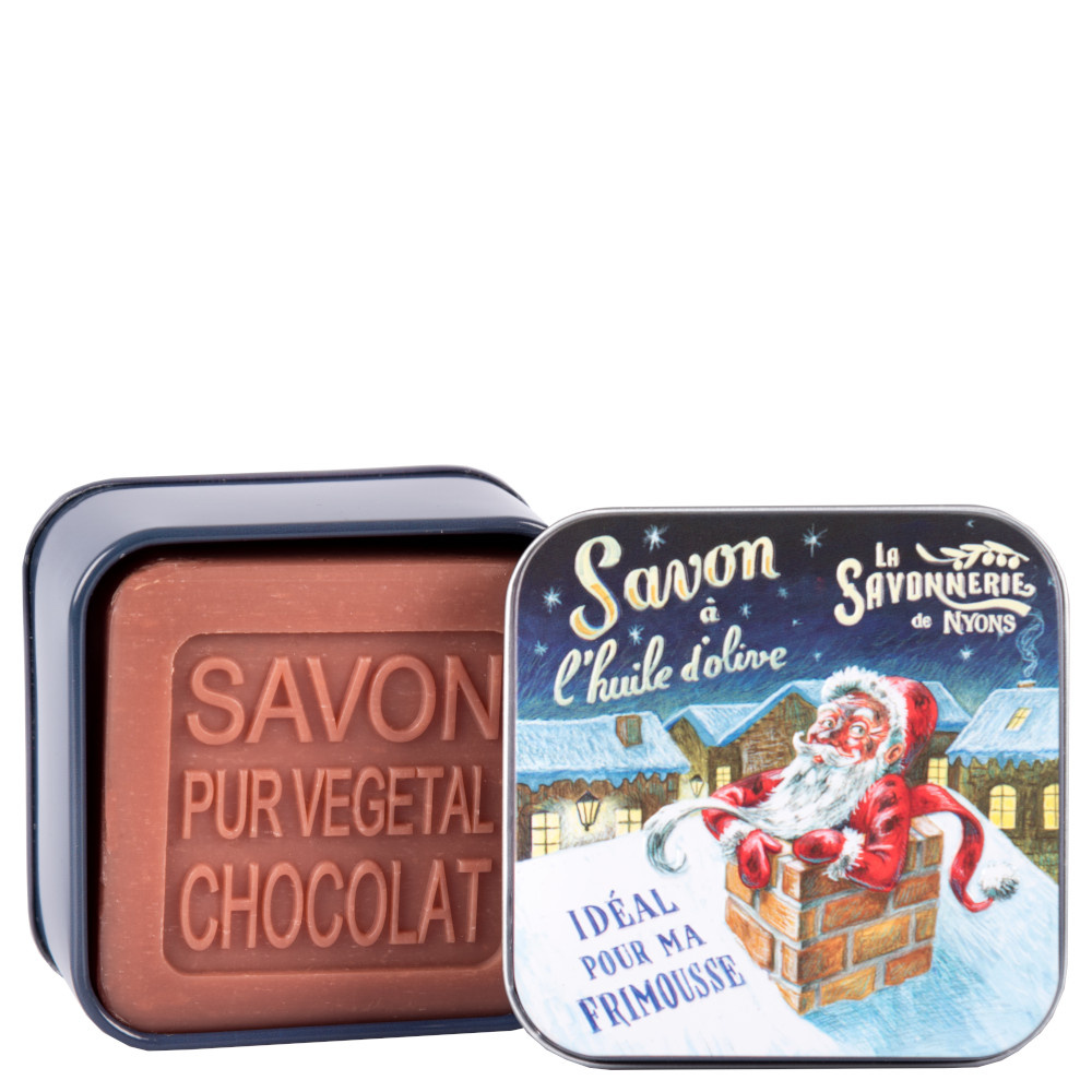 La savonnerie de nyons Savon 100g Chocolat et Boîte Métal Cheminée Savon