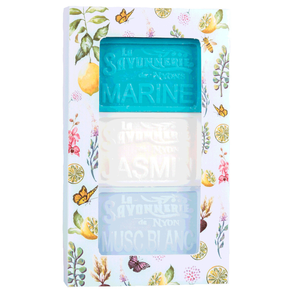 La savonnerie de nyons Lot de 3 Savons 100g (Marine, Jasmin, Musc Blanc) Savon