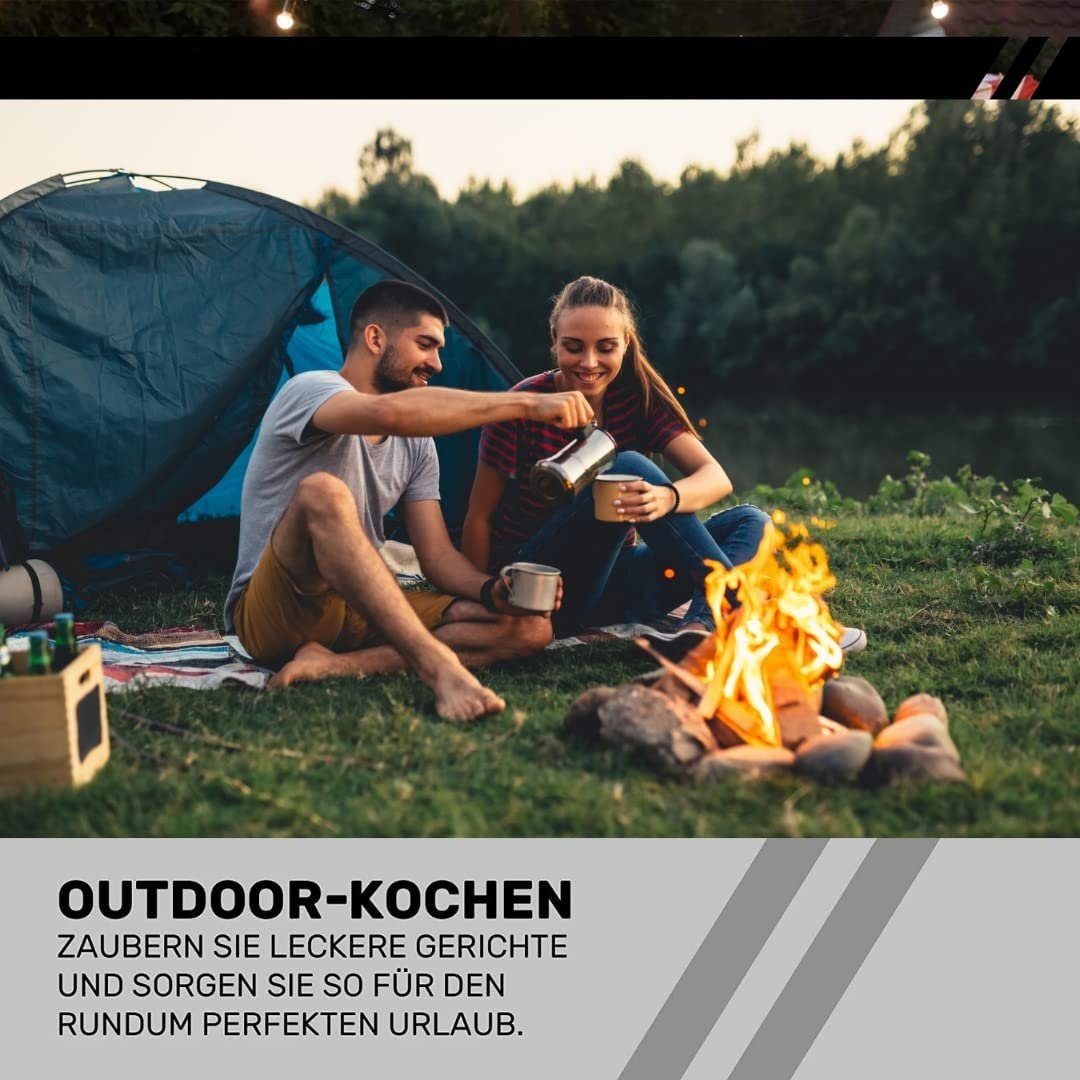 JUNG Gaskocher mobiler Campingkocher Gaskocher + 4 Kartuschen Gas, Autark verwendbar, (Gaskocher Notfall, Kartuschenkocher, Butangaskocher, praktischem Transportkoffer, erhitzen & aufwärmen Lebensmittel), mobiler Gaskocher, Outdoor geeignet Camping K