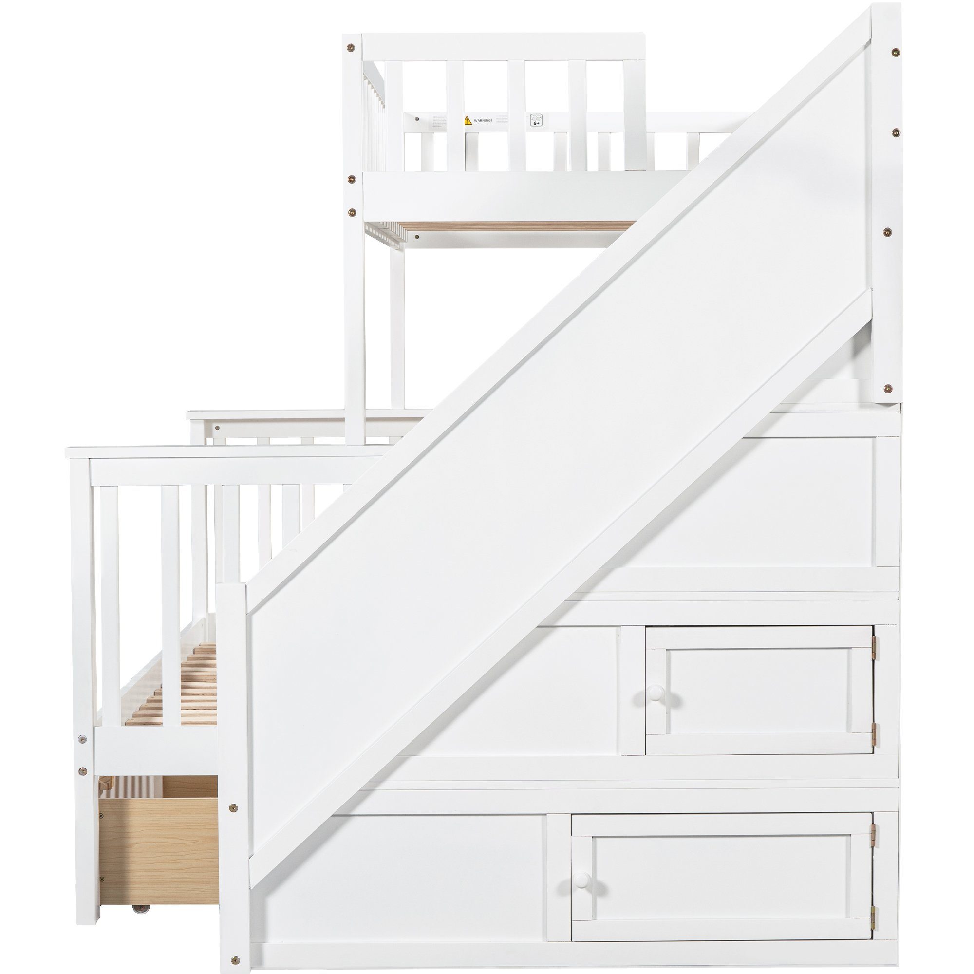 REDOM Etagenbett Kinderbett, mit Tafel Treppe Schubladen 90x200cm+140x200cm