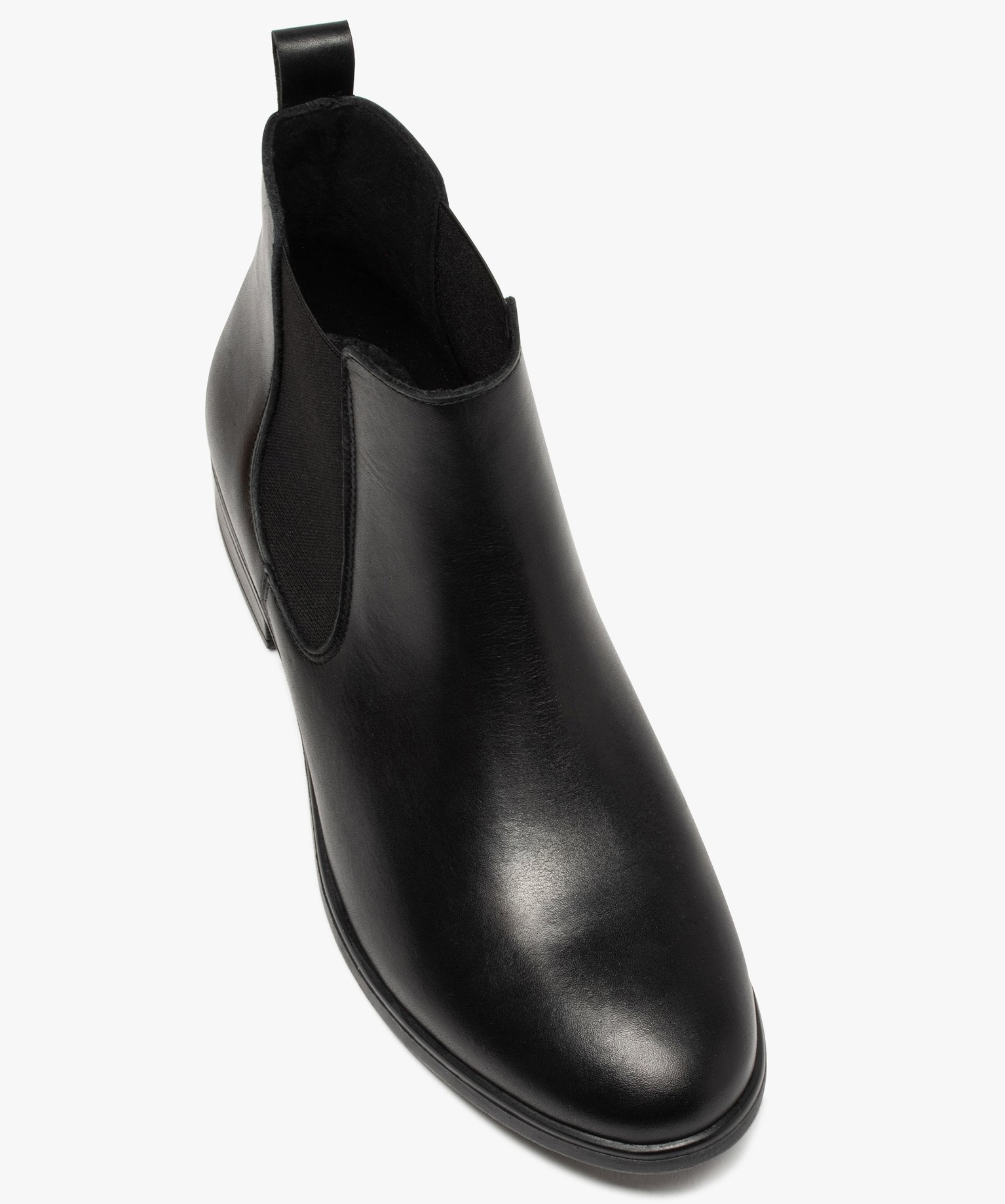 Boots femme à talon plat unis en cuir style Chelsea noir | GEMO