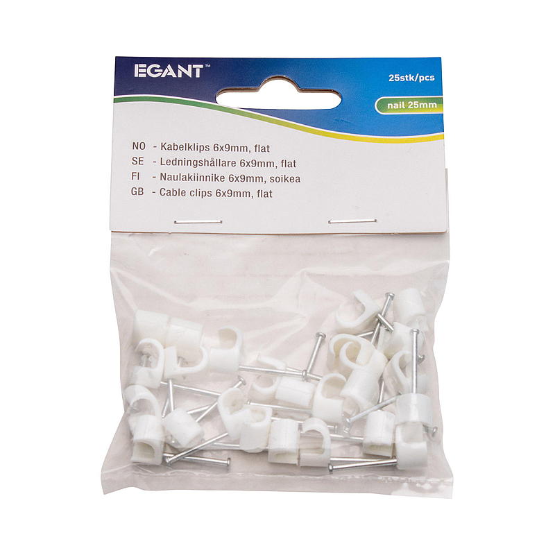 Egant Kabelklips 25-pk 6x9 mm flat hvit, Egant