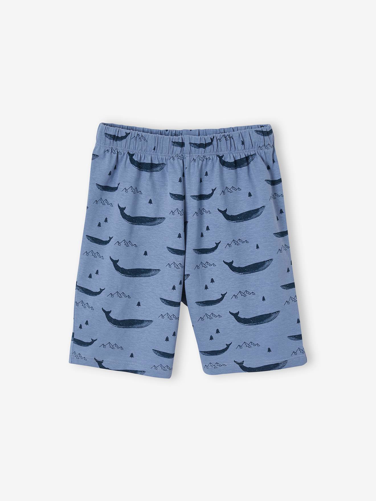 Lot de 2 pyjashorts garçon baleines BASICS lot moutarde et bleu