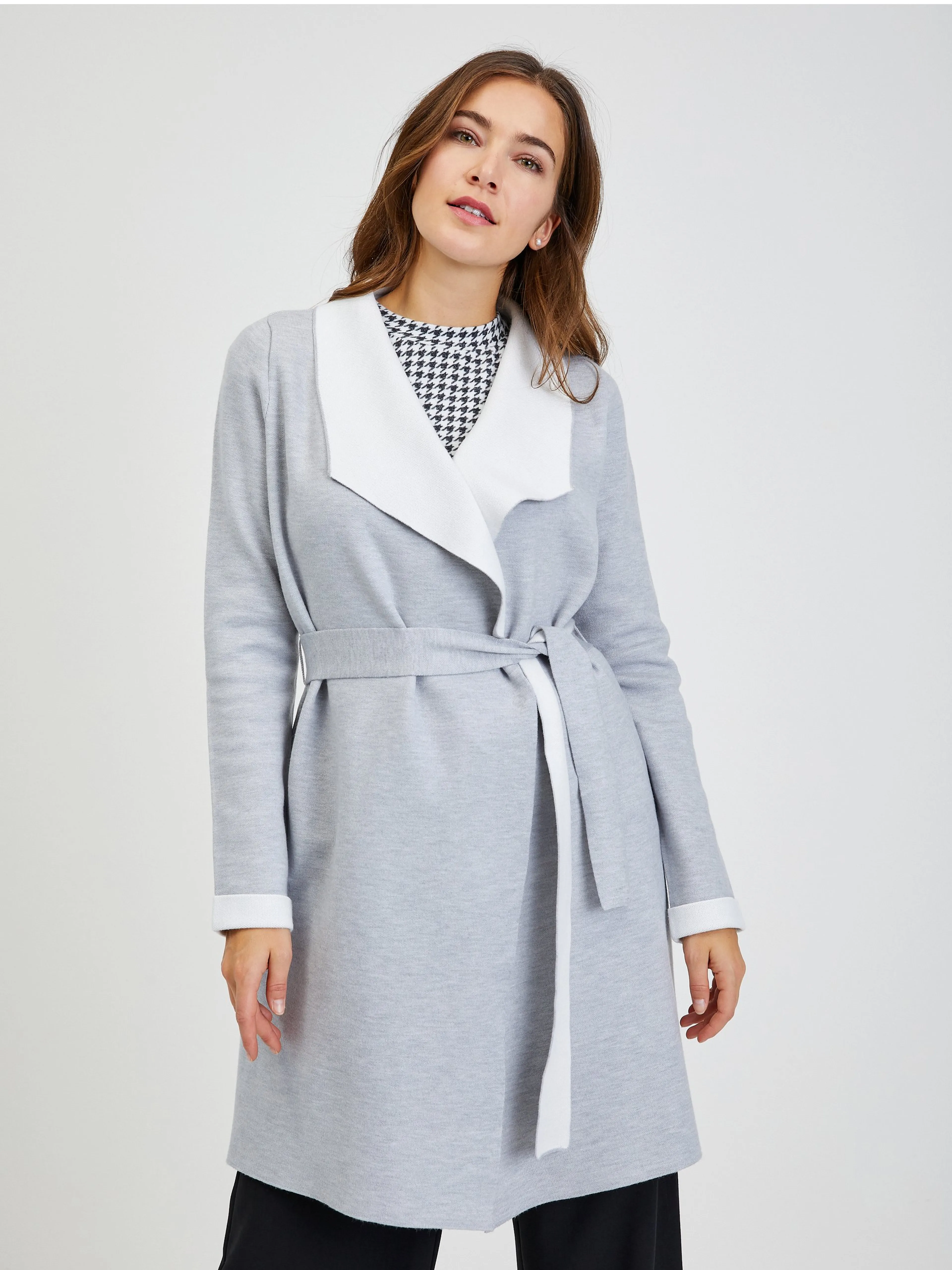 Hellgrauer Damen Cardigan mit Bindung ORSAY