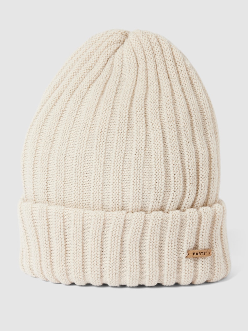 Beanie mit Label-Detail Modell 'Bayne' in offwhite