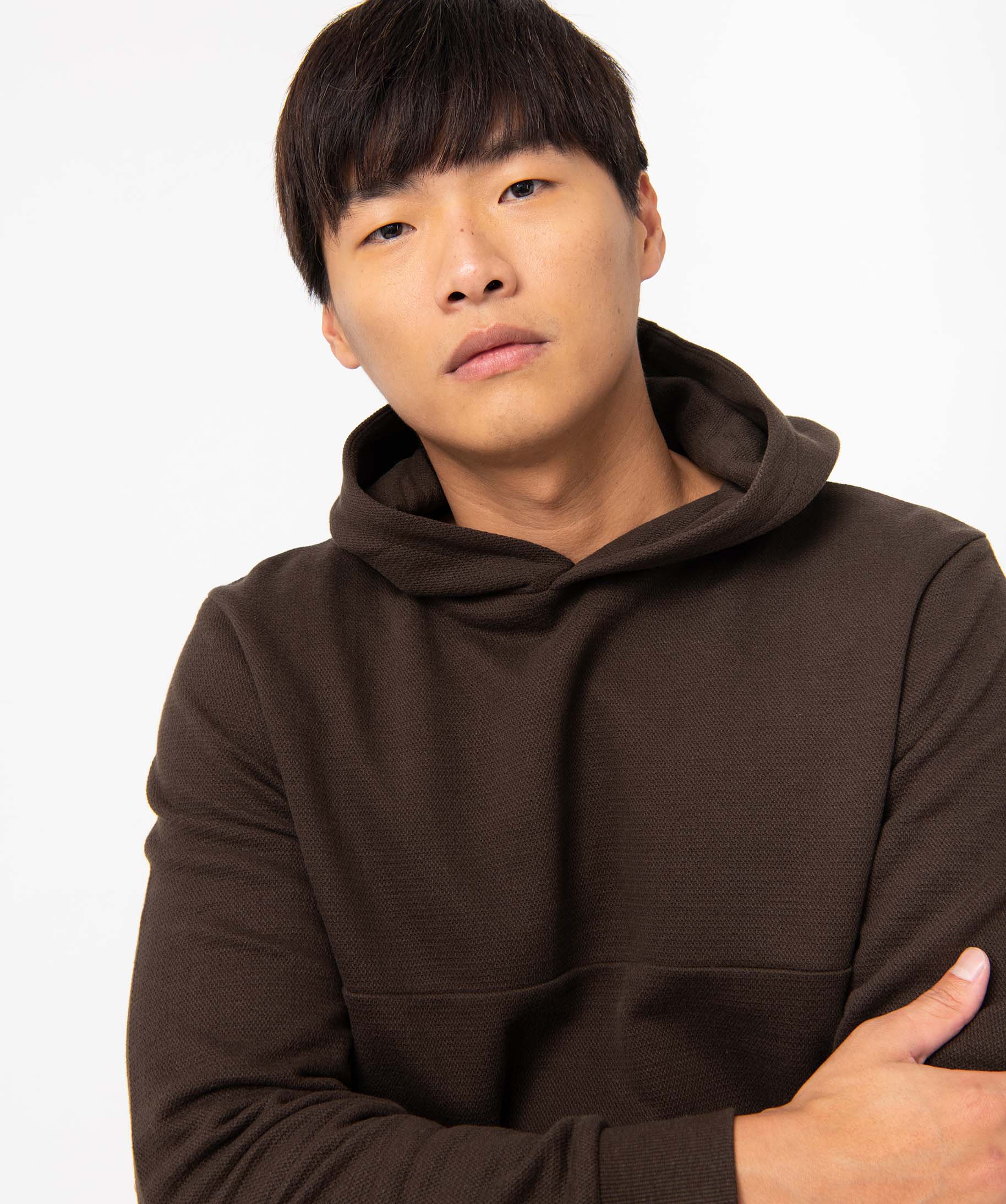 Sweat homme à capuche en coton piqué marron | GEMO