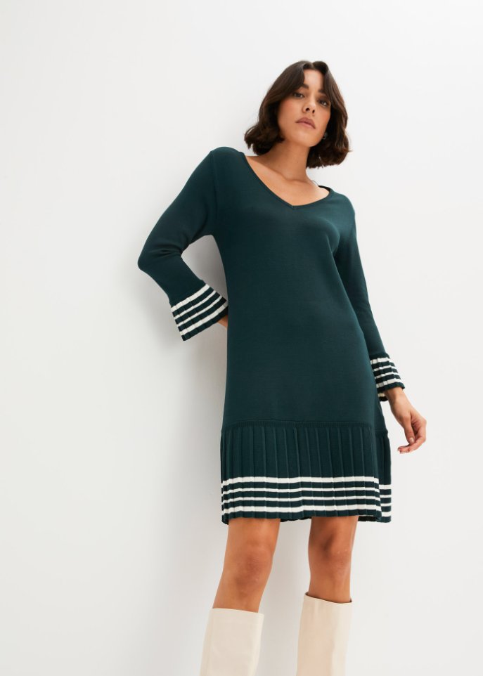 Strickkleid mit plissiertem Rock