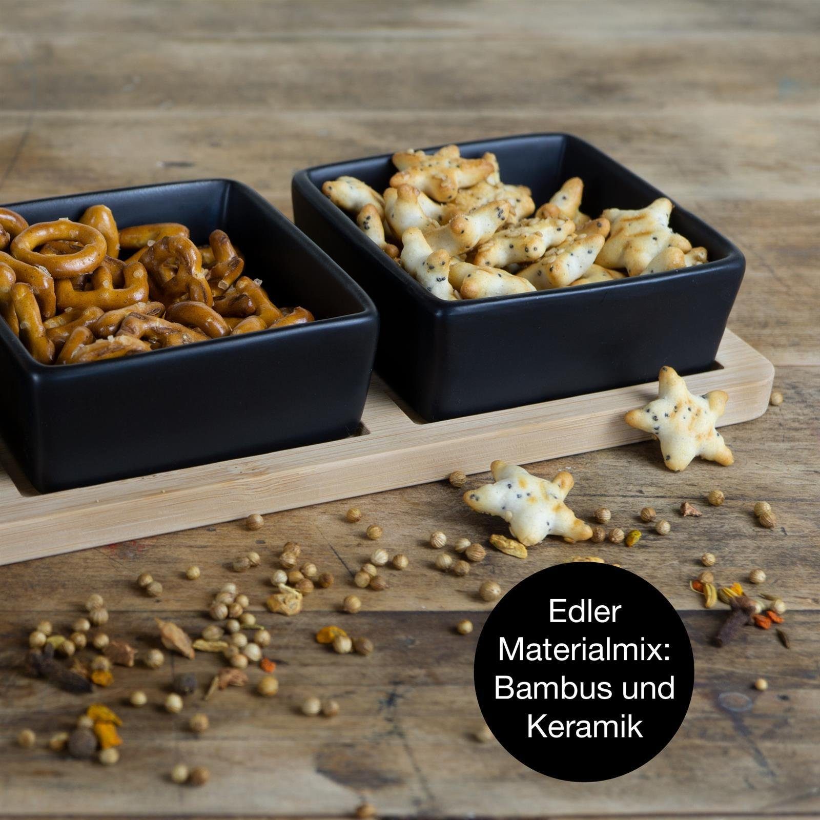 Moritz & Moritz Servierplatte Servierplatte mit Dip Schälchen, Schiefer, Keramik, Bambus, (Curry, 7-tlg)