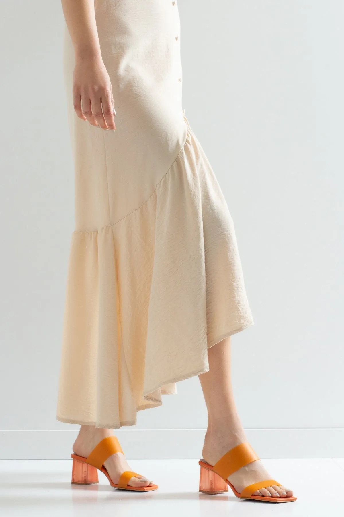 LuviShoes  Transparente Damen-Hausschuhe mit orangefarbener Haut und Absatz