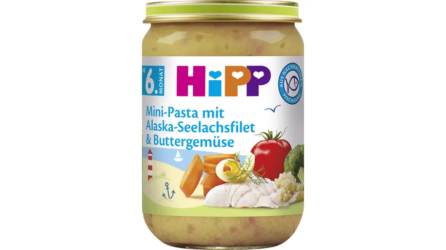 HiPP Bio Menüs ab 6. Monat Mini-Pasta mit Alaska-Seelachsfilet und Buttergemüse 190 g