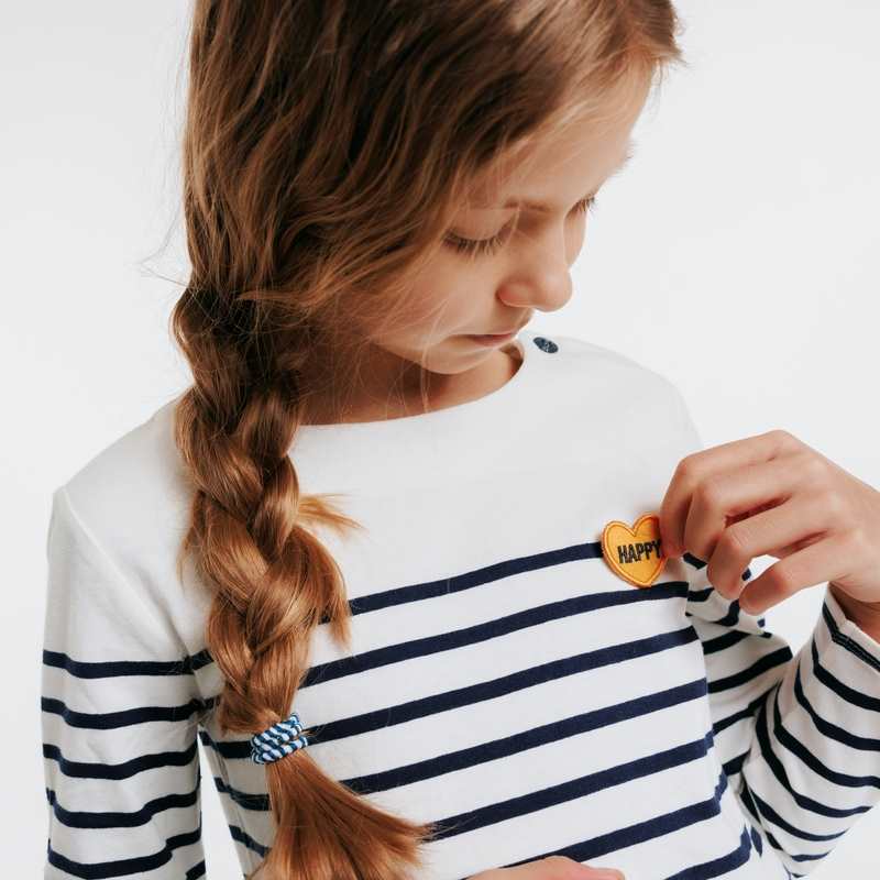 T-shirt marinière à personnaliser d'un cœur bleu fille